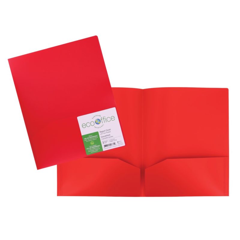 Duo tang plastifié sans attache  avec pochettes - Rouge