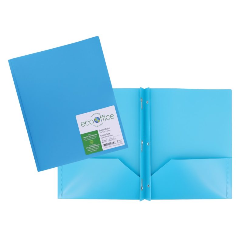 Duo tang en polypro avec 3 attaches et 2 pochettes - Turquoise